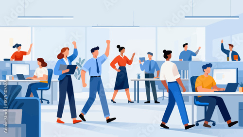 Office workers celebrating success