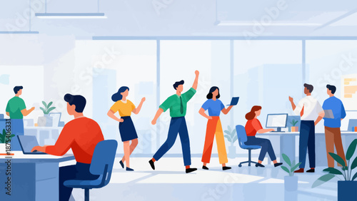 Office workers in a bright workspace