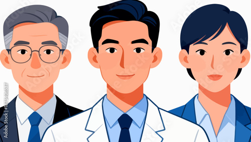 Three cartoon professionals in suits