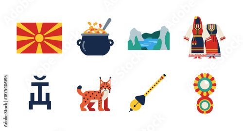 North Macedonia Symbols: Flag, Food, Nature, Clothing, Script, Animal, Music, and Ornament