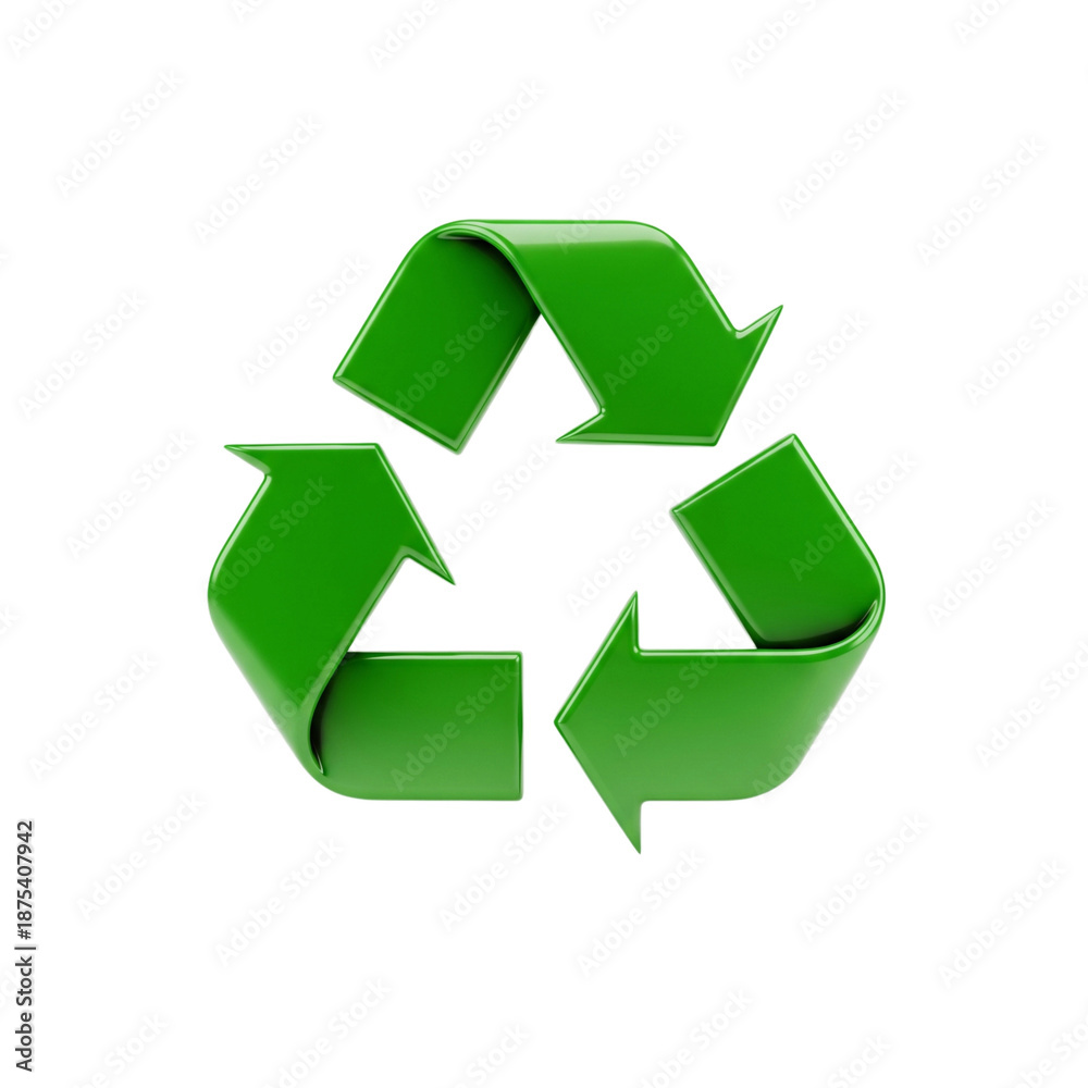 Fototapeta premium Recycling symbol with green arrows forming a circle on a white background with no background