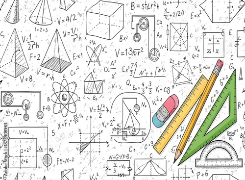 Mathematics and science doodle pattern
