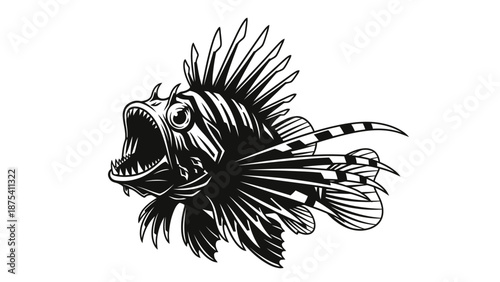 Black and White Lionfish Illustration.