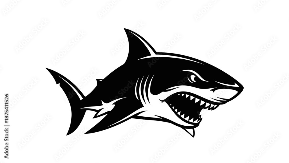 Fototapeta premium Black and White Shark Illustration.