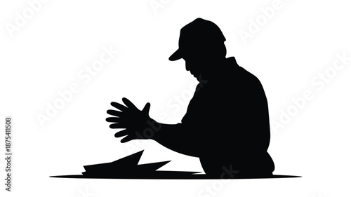 Man in silhouette throwing papers in frustration