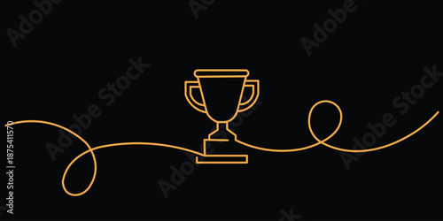 gold trophy cups with one line art with black background
