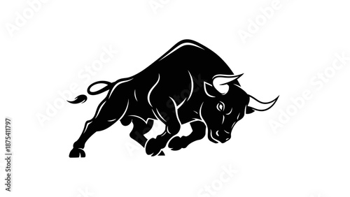 Black Bull Silhouette Charging Forward Strong.