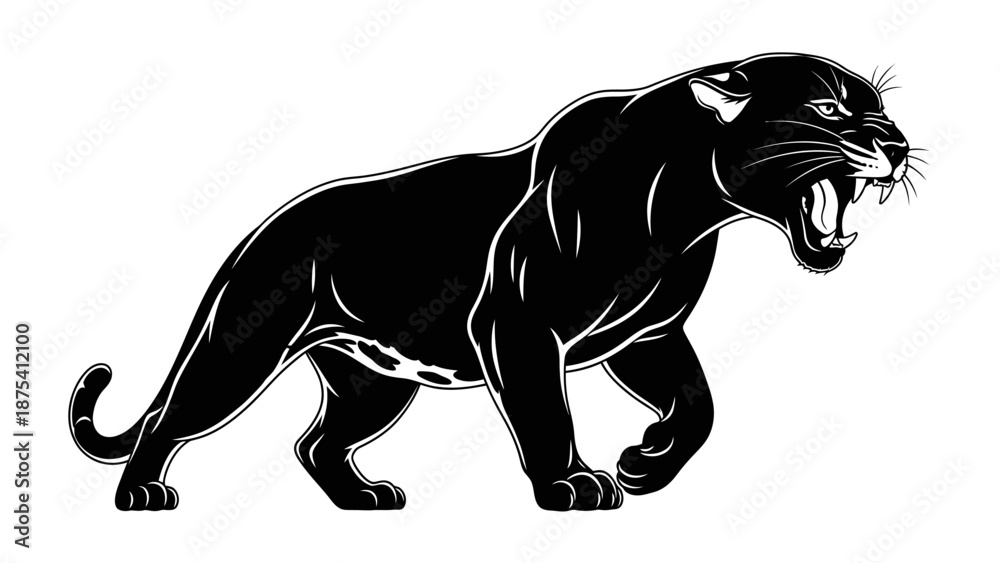 Obraz premium Black Panther Illustration Roaring with Fierce Expression.