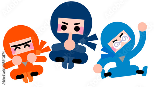 表情と動きが違うかわいい忍者キャラクターのイラストセット