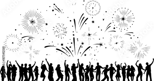 New Year Celebration Icons Silhouette Vector Set