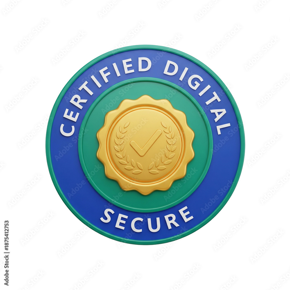 Fototapeta premium Certified digital security seal icon on a clean white surface with no background