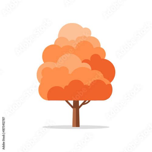 Flat design autumn tree with orange leaves, isolated on white background