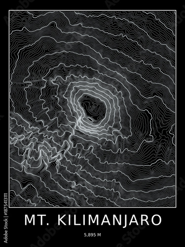 Mount Kilimanjaro topographic map print in dark theme