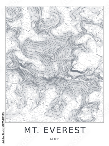 Mount Everest topographic map print