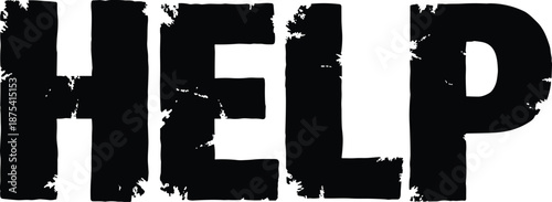 A Stark Black and White Illustration of the Word HELP in a Distressed, Grungy Font, Evoking Urgency and a Call for Assistance