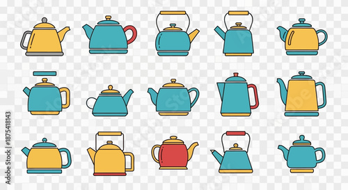 Collection of Various Colored Teapots Illustration.
