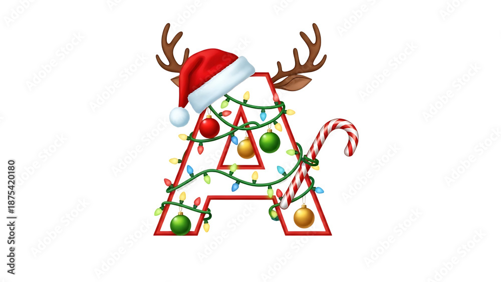 Fototapeta premium Decorated letter a for christmas isolated on white background
