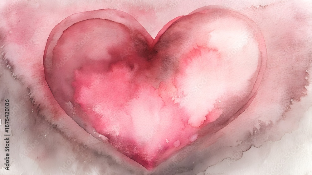 Fototapeta premium Watercolor Heart With Pink And Red Hues On White Background Artistic Representation Of Love And Emotion