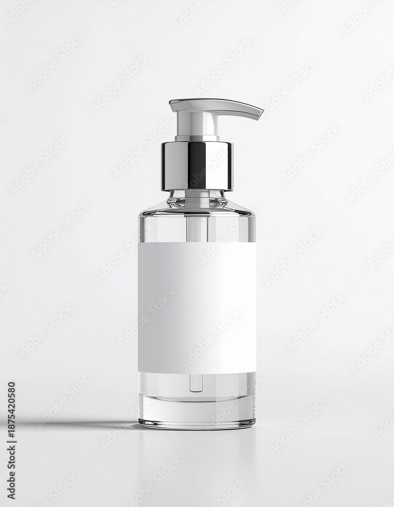 Obraz premium Skincare bottle mockup with blank label, clean studio lighting, realistic reflections
