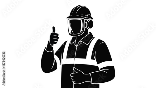 Confident worker in safety gear giving thumbs up