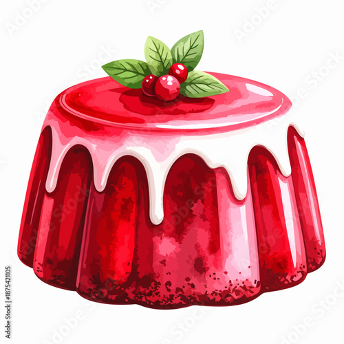 Red Fruit Jelly Dessert with Icing.