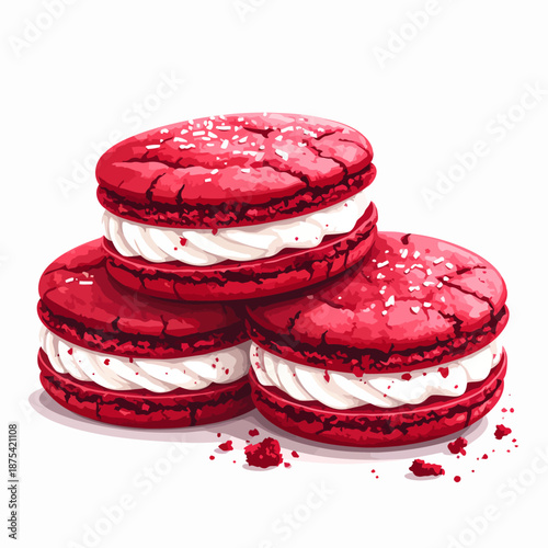 Stack of Red Velvet Macarons with Cream.