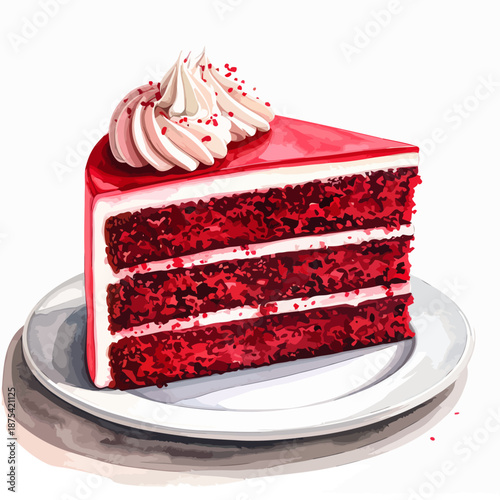 Red Velvet Cake Slice with Cream Cheese Frosting.