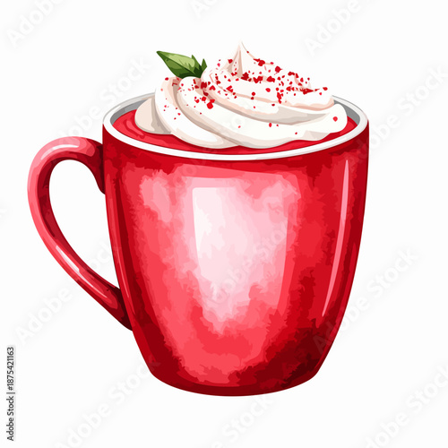 Red Coffee Mug with Whipped Cream Topping.