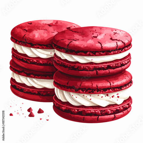 Red Macarons with White Cream Filling.