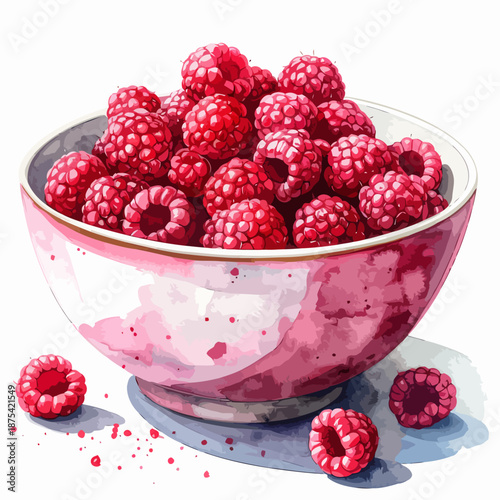 Fresh Raspberries in Ceramic Bowl.