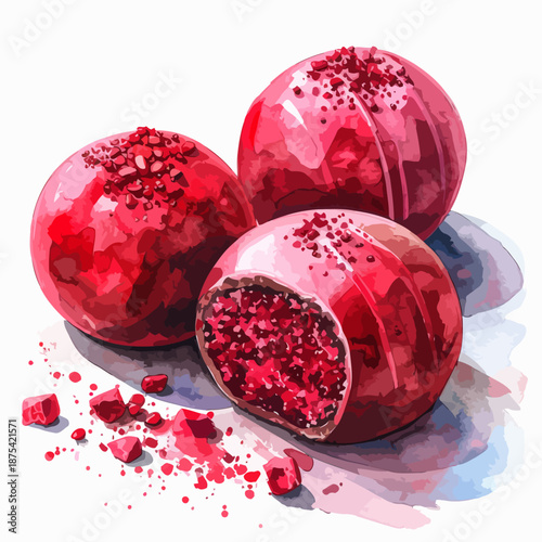 Red Pomegranates with Seeds and Juice.