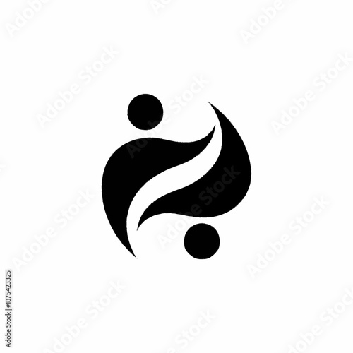 Abstract black and white yin yang symbol with two dots.