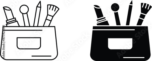 Feminine makeup bag vector Icon, Stylish cosmetic accessory for branding and design Isolated on transparent background.