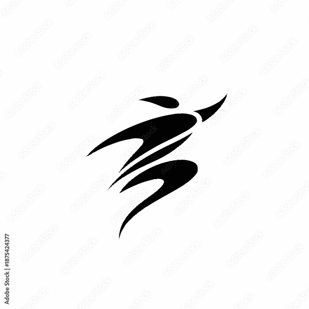 Fototapeta premium Dynamic black abstract figure in motion on a clean white background.