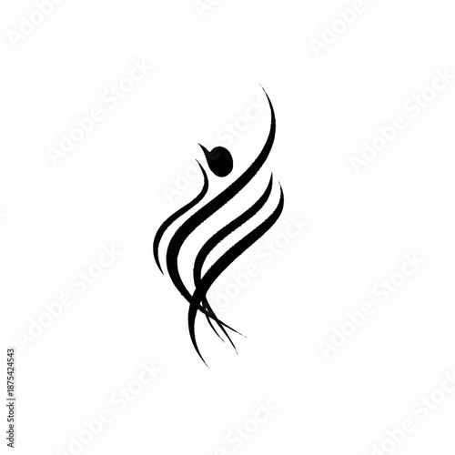 Elegant black bird logo with flowing lines on white background.