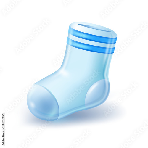 Glass sock icon in 3D style, isolated on white background. Modern, clean design suitable for UI, apps, healthcare, winter, fashion, nursery decor and motherhood concepts. Vector illustration.