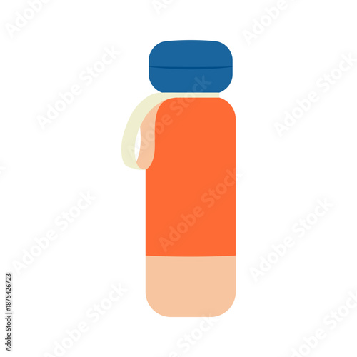 Minimalist sports water bottle in a blue and orange shades. Reusable plastic drink container for gym, hydration and active lifestyle. Flat vector illustration isolated on a white background.