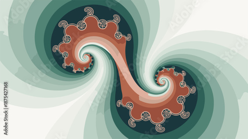 Swirling fractal with orange and green swirling orange abstract pattern