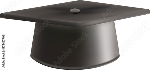 Realistic Black graduate cap. 3D Graduation Doctoral hat. PhD Academic mortarboard. Student degree board. Vector illustration.