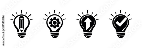 Light bulb vector icons set: creativity, innovation, progress, success concepts