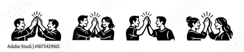 High five vector icons set of people celebrating teamwork success