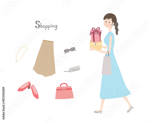 プレゼントボックスを持って歩く女性とファッション小物