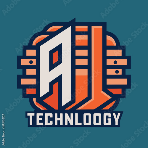 Modern technology logo with stylized AI letters and circuit design