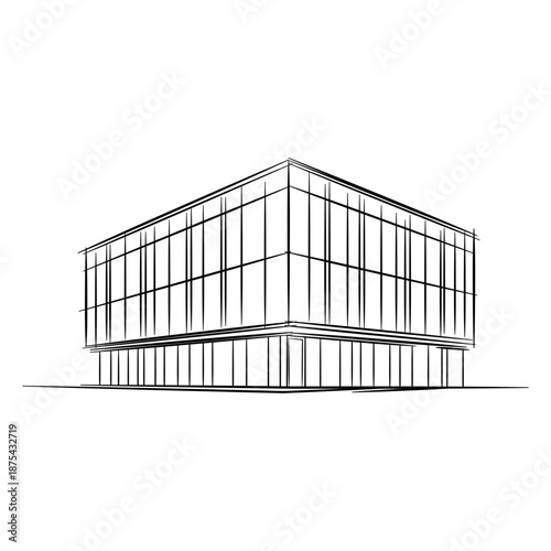 Black and white sketch of a building without background.