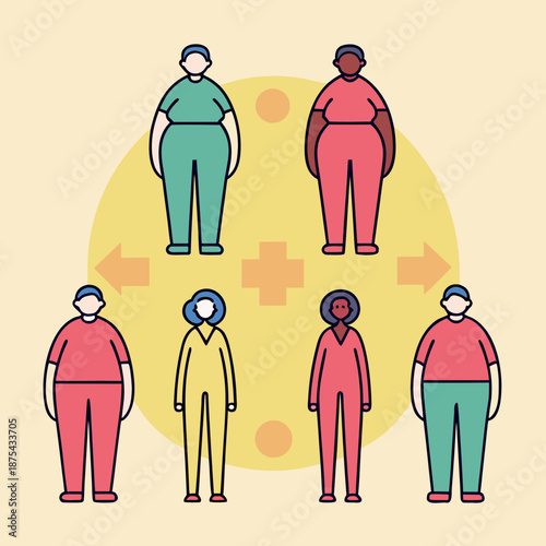Diverse body type vector inclusive community group of people gender diversity health equality social icon style illustration
