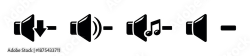 Volume control vector icons set: audio, sound, speaker symbols collection