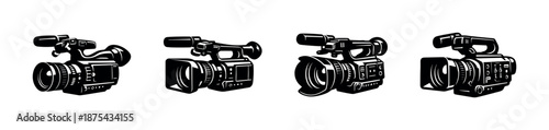 Camera vector icons set: video cameras, camcorders, media symbols for design