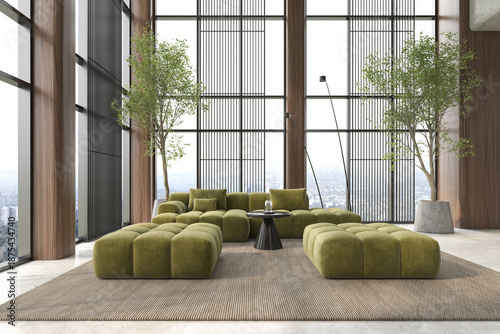 Modern style conceptual reception interior room 3d illustration