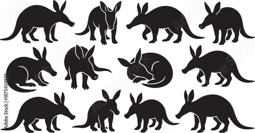 set of funny animal silhouettes vector icons collection