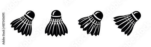 Badminton shuttlecocks vector icons set – flat, silhouette, black, sport designs